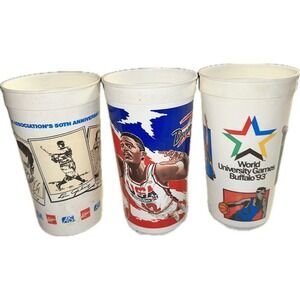 Vintage 90's Lot of 3 Souvenir Plastic Cups USA Basketball New York Yankees